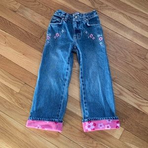 OshKosh Girls’ Blue Denim Embroidered Floral Accent Cuffed Jeans Size 4T